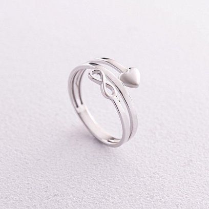 Кольцо "Сердечко и бесконечность" в белом золоте к07117