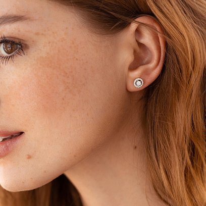 Золотые серьги - пусеты 2 в 1 с бриллиантами 330741121 №2