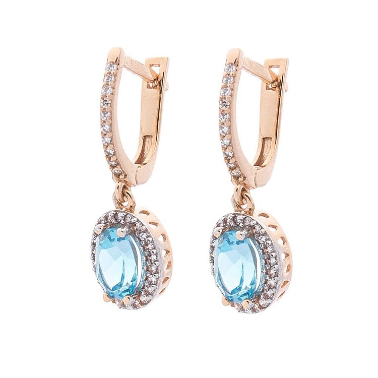 Золоті сережки з топазом і фіанітами с04192 від ювелірного магазину Онікс