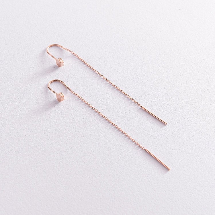 Золотые серьги - протяжки "Шестиугольник" с07744 от ювелирного магазина Оникс