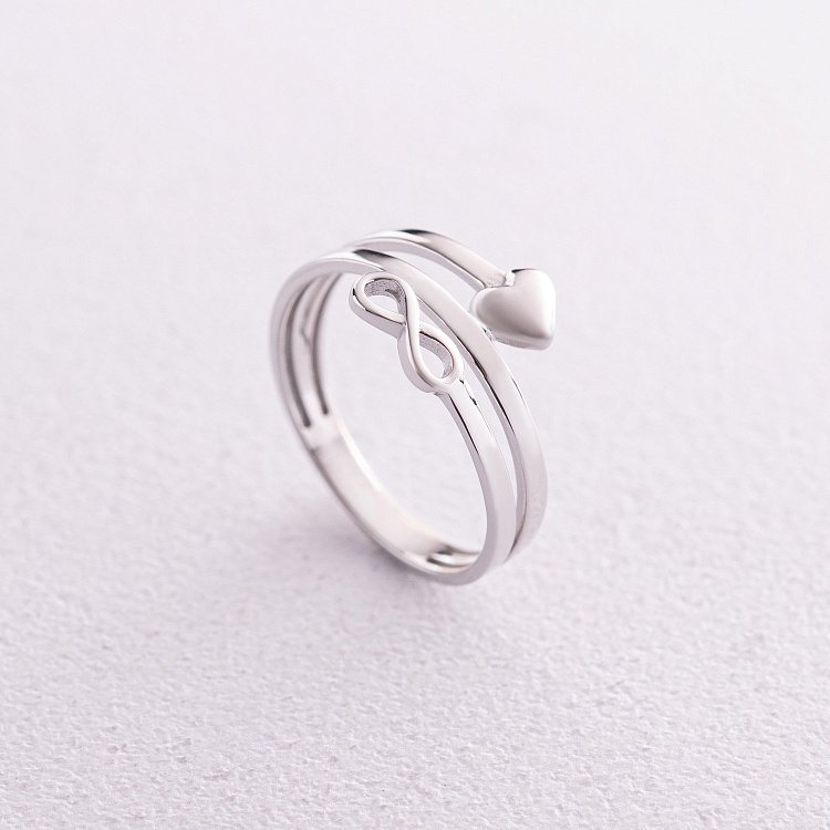 Кольцо "Сердечко и бесконечность" в белом золоте к07117 от ювелирного магазина Оникс