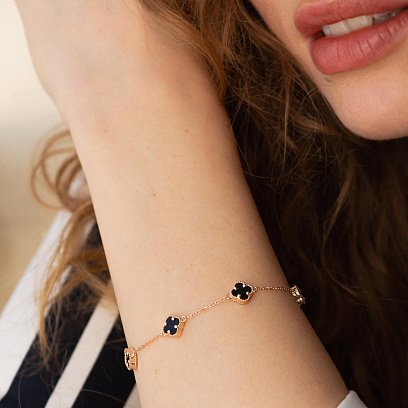 Браслет "Клевер" с ониксом mini (красное золото) б05247 №2