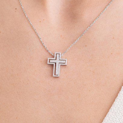 Кольє "Хрестик" у білому золоті з діамантами 116001121 №6