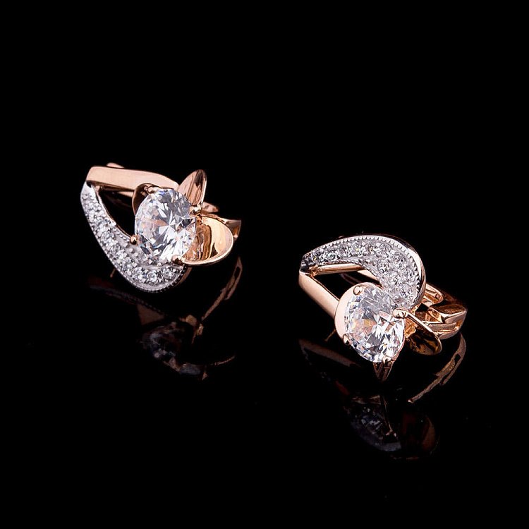 Золотые серьги с фианитами с03854 от ювелирного магазина Оникс - 1