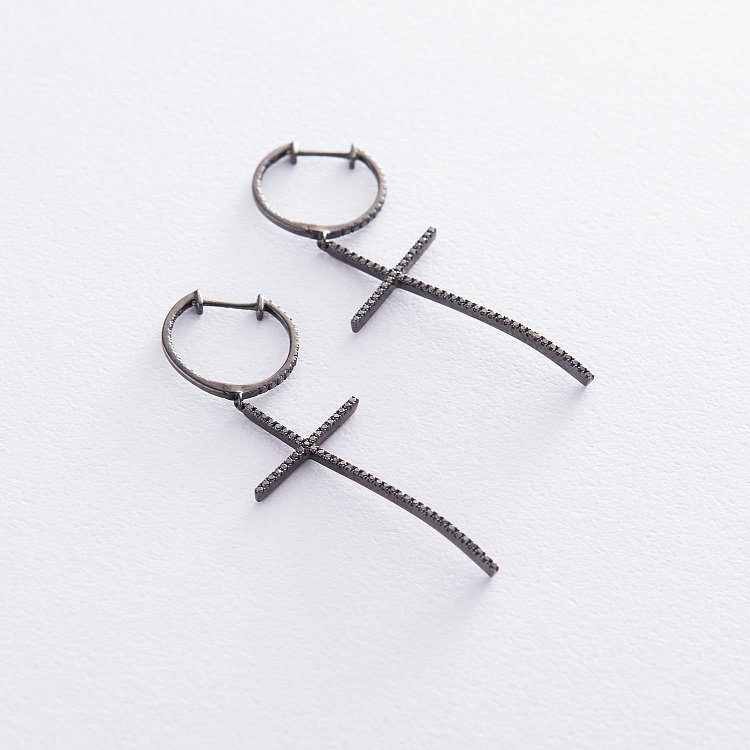 Золотые серьги "Кресты" с черными бриллиантами сб0202ch от ювелирного магазина Оникс - 2