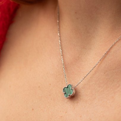 Срібне кольє "Конюшина" з малахітом 18186 №4