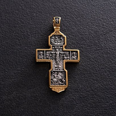 Срібний хрест "Розп'яття Христове. Архангел Михаїл. Микола Чудотворець. Казанська ікона" 132721