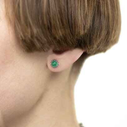 Срібні сережки - пусети з агатом 122082 №3