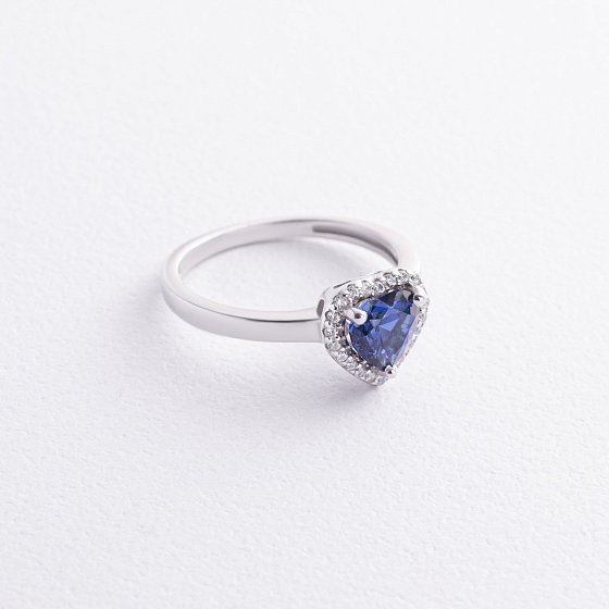 Серебряное кольцо "Сердечко" с синт. сапфиром и фианитами 1857/1p-HSPH №3
