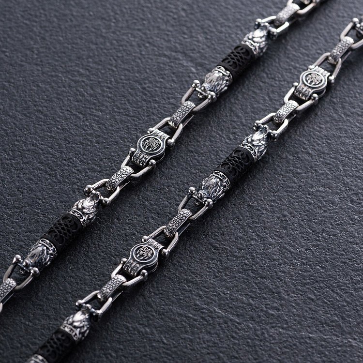 Мужская серебряная цепочка "Волки" с эбеновым деревом 1253 от ювелирного магазина Оникс - 2