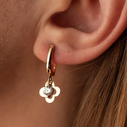 Золоті сережки "Конюшина" з фіанітами с08382 №2