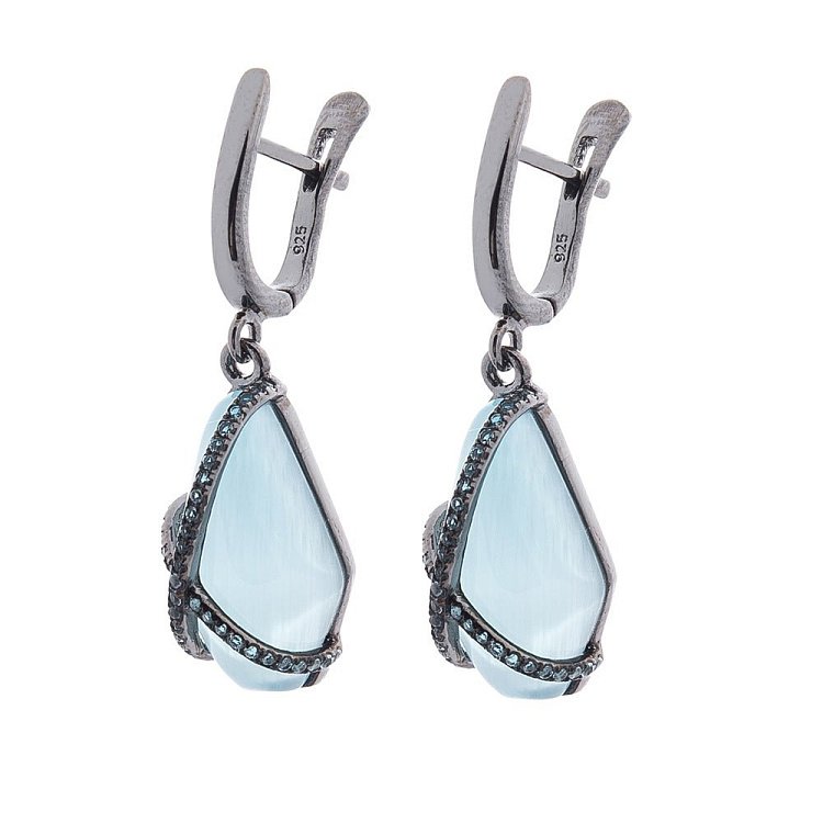 Срібні сережки (ім.улексит,фіаніт) 122279 від ювелірного магазину Онікс - 1