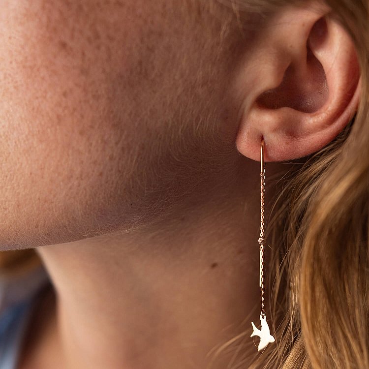 Сережки - протяжки "Ластівки" у червоному золоті с08049 від ювелірного магазину Онікс - 3