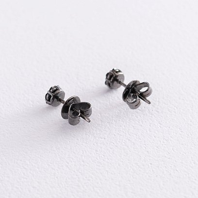 Золоті сережки "Квіточки" з чорними діамантами сб0355di №4