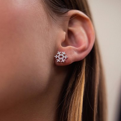 Золоті сережки - пусети "Сніжинки" з діамантами 311931121 №2