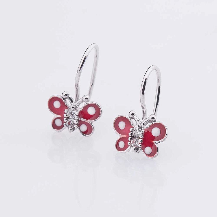 Серьги детские "Бабочки" (эмаль, фианиты) 121772к от ювелирного магазина Оникс