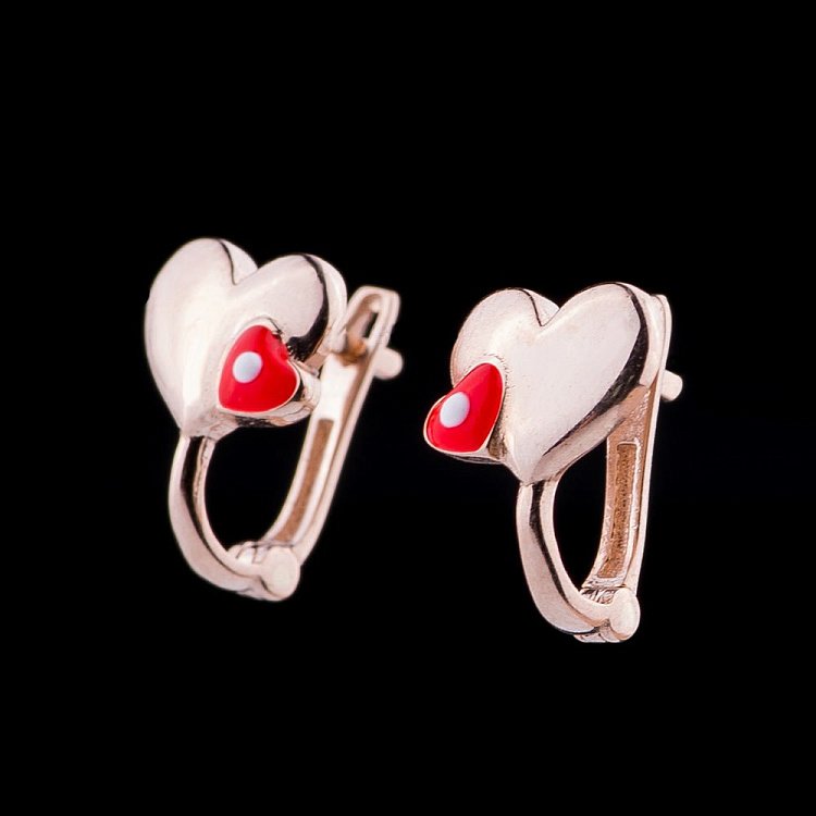 Сережки "Пара сердечок" в червоному золоті с04791к від ювелірного магазину Онікс