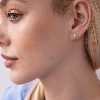 Серебряные серьги - пусеты (культ. пресн. жемчуг) 123209 №3