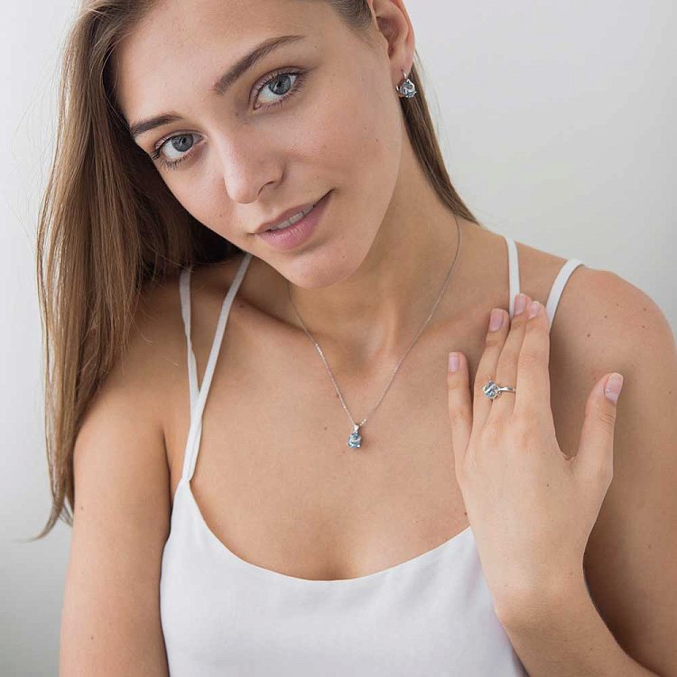 Золоте кольє з блакитним топазом і діамантами кол375 від ювелірного магазину Онікс - 4