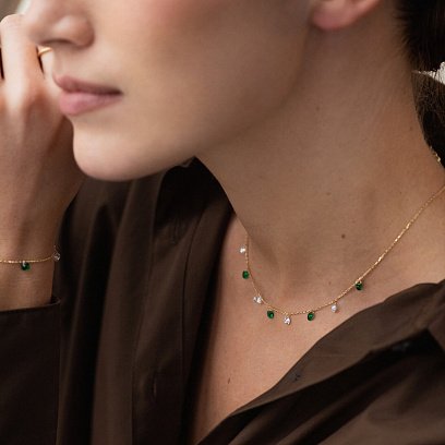 Браслет у жовтому золоті (зелені та білі фіаніти) б05138 №4