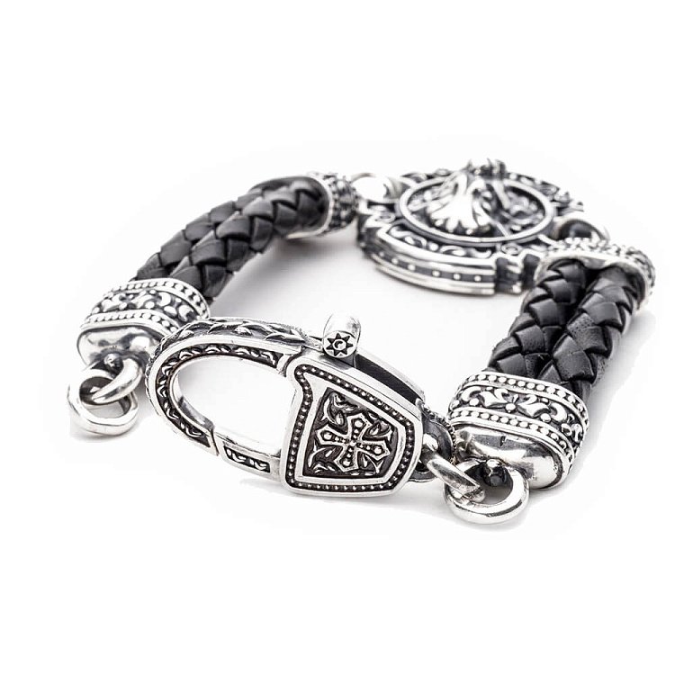 Браслет из серебра и кожи "Львиное сердце" tllionheart от ювелирного магазина Оникс - 4