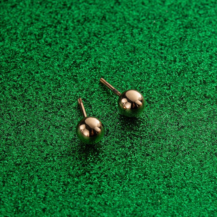 Сережки - пусети "Кульки" в жовтому золоті (0.7 см) с06892 від ювелірного магазину Онікс - 9