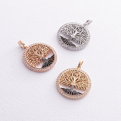 Кулон "Древо жизни" с фианитами (желтое золото) п03805 №4