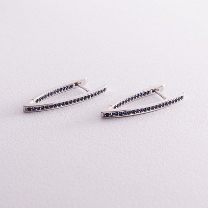 Серебряные серьги "Инициатива" (синие фианиты) 123131