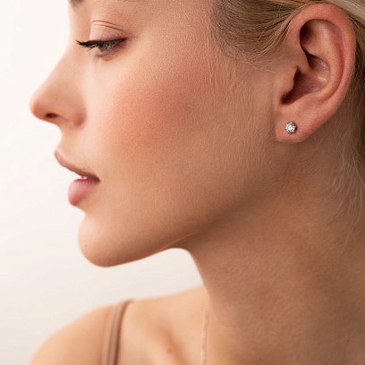 Золоті сережки - пусети з діамантами сб0347di №2