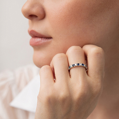 Золотое кольцо с бриллиантами и сапфирами кб0589ri №2