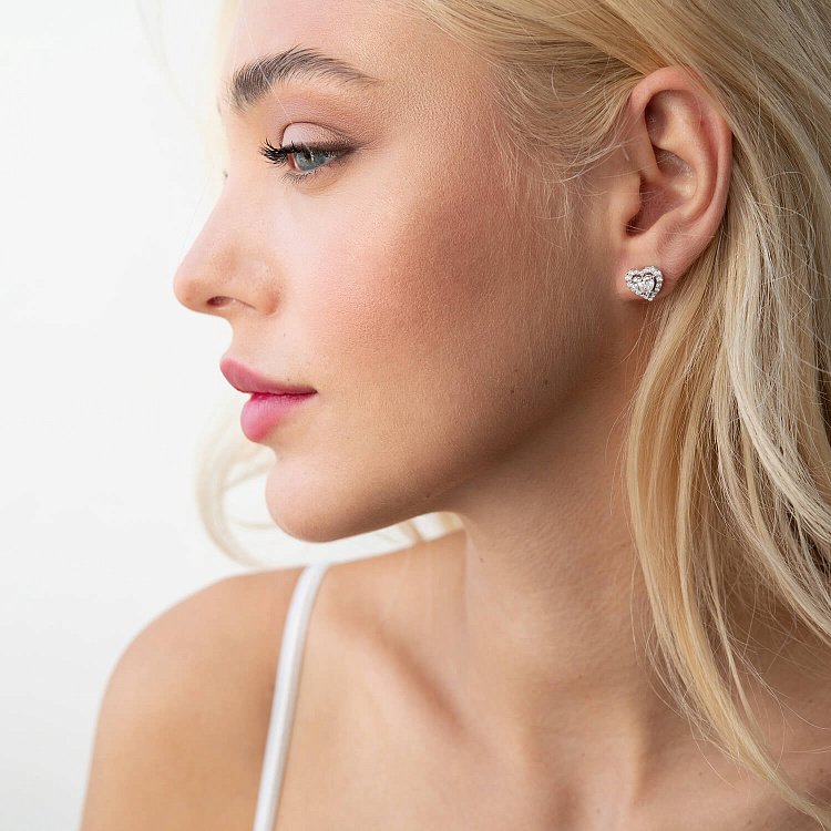 Золотые серьги - пусеты "Сердечки" с бриллиантами сб0364 от ювелирного магазина Оникс - 5