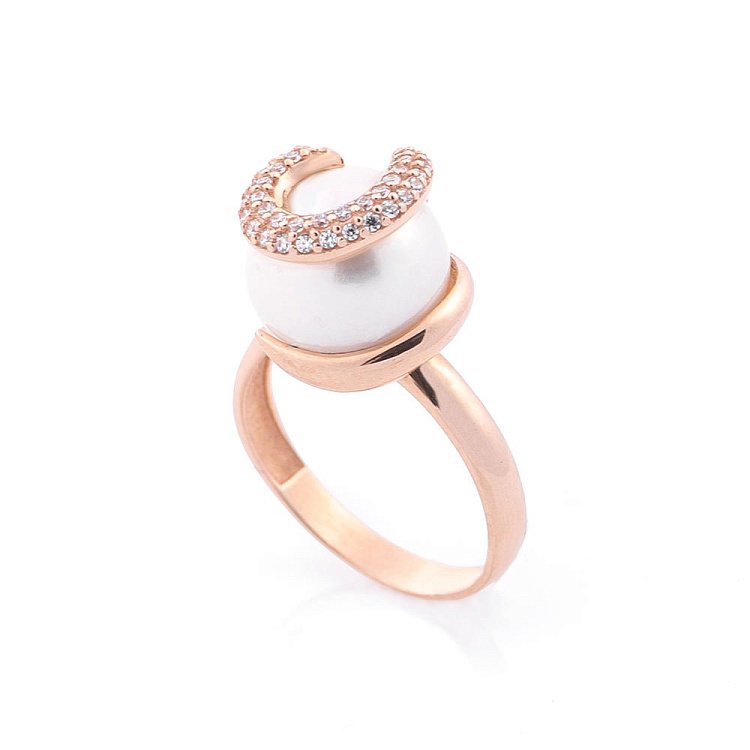 Женское кольцо (культ. пресн. жемчуг, фианиты) к05280 от ювелирного магазина Оникс - 3