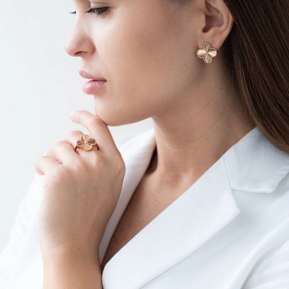 Кольцо "Клевер" в красном золоте к06531 №4