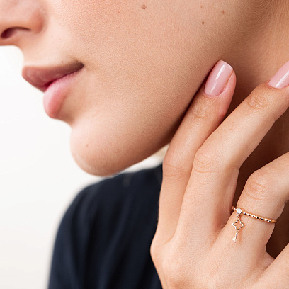 Золота каблучка "Ключик" з фіанітом к06800 №2