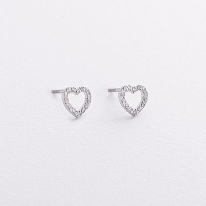 Золотые серьги - пусеты "Сердечки" с бриллиантами 327081121 №3