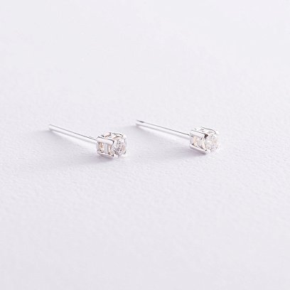 Серебряные серьги-пусеты с фианитами 12323