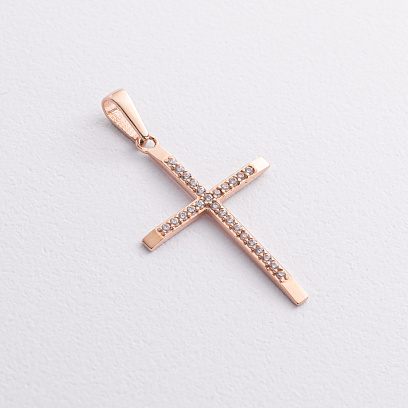 Хрестик у червоному золоті (фіаніти) п04018