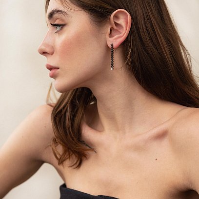 Золотые серьги с черными и белыми бриллиантами сб0440di №3