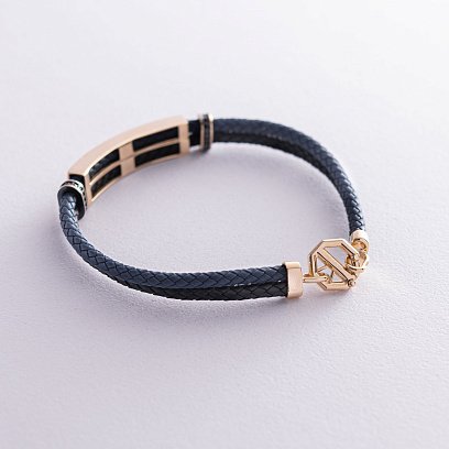 Чоловічий браслет з золотими вставками і фіанітами б04542 №3