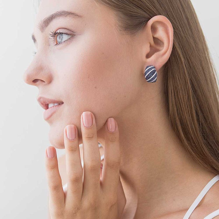 Золоті сережки з синім сапфіром і діамантами MR15111Egm від ювелірного магазину Онікс - 3