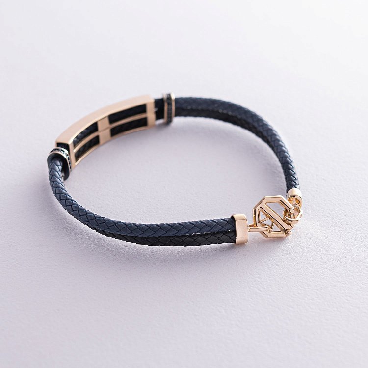 Чоловічий браслет з золотими вставками і фіанітами б04542 від ювелірного магазину Онікс - 2