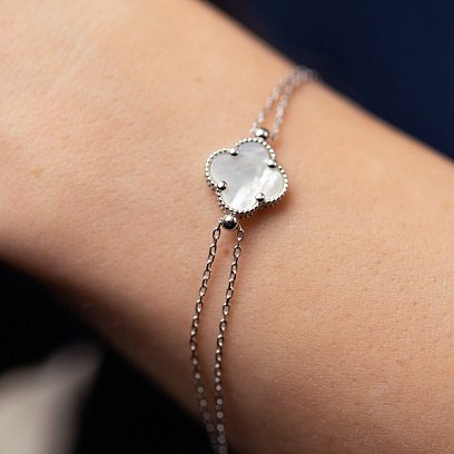 Срібний браслет "Конюшина" з перламутром 141697 №4