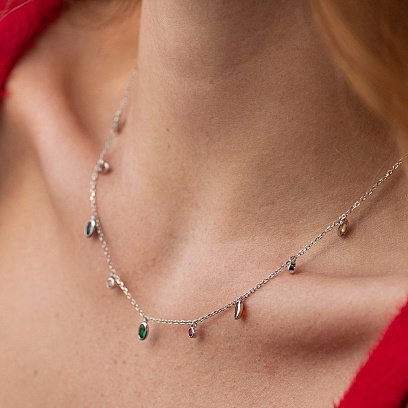 Серебряное колье с разноцветными фианитами 181301 №4