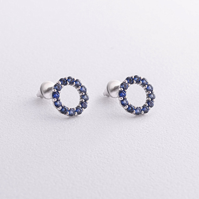Срібні сережки - пусети з синіми синтетичними сапфірами 2689/1-HSPH