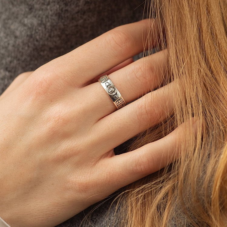 Серебряное кольцо "Спаси и Сохрани" (на укр. языке) ку-2 от ювелирного магазина Оникс - 3