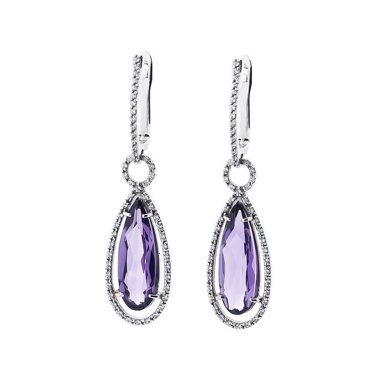 Золотые серьги с аметистом и фианитами 14050504а от ювелирного магазина Оникс - 1