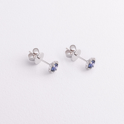 Золотые серьги - пусеты (бриллианты, сапфиры) сб0612mi №2