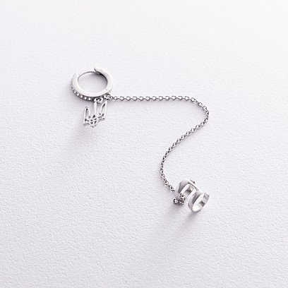 Срібні сережка - каффа "Герб України - Тризуб" з фіанітами 40024.2 №4