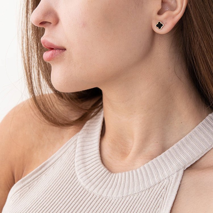 Золоті сережки - пусети "Конюшина" (емаль) 500047Мч від ювелірного магазину Онікс - 1