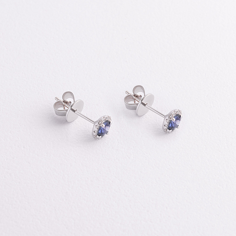 Золотые серьги - пусеты (бриллианты, сапфиры) сб0612mi от ювелирного магазина Оникс - 1